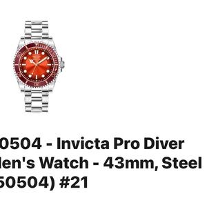 Invicta Pro Diver Men's Watch - Red and Silver